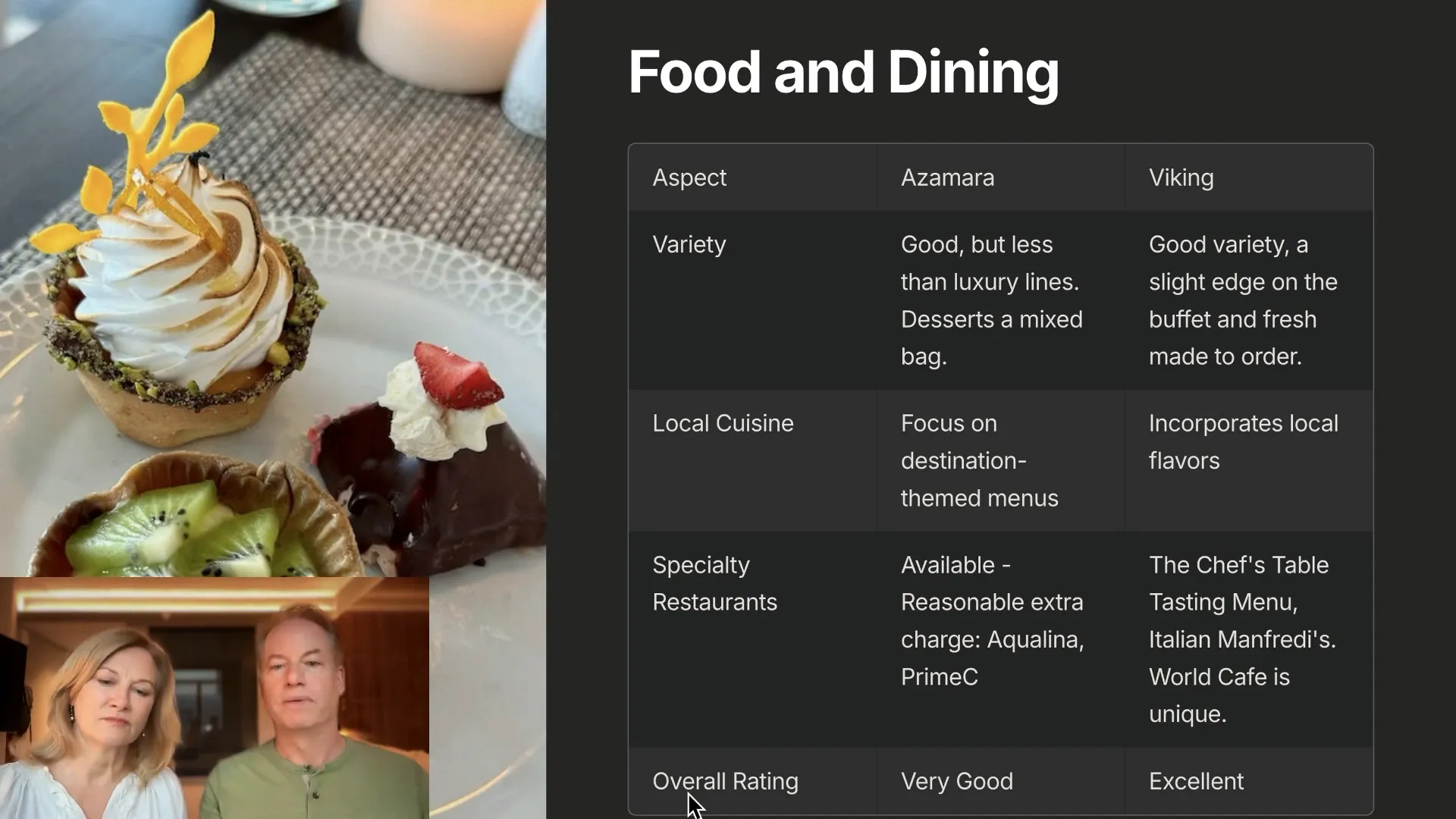 Food and dining on Azamara and Viking - the specialty dining experience