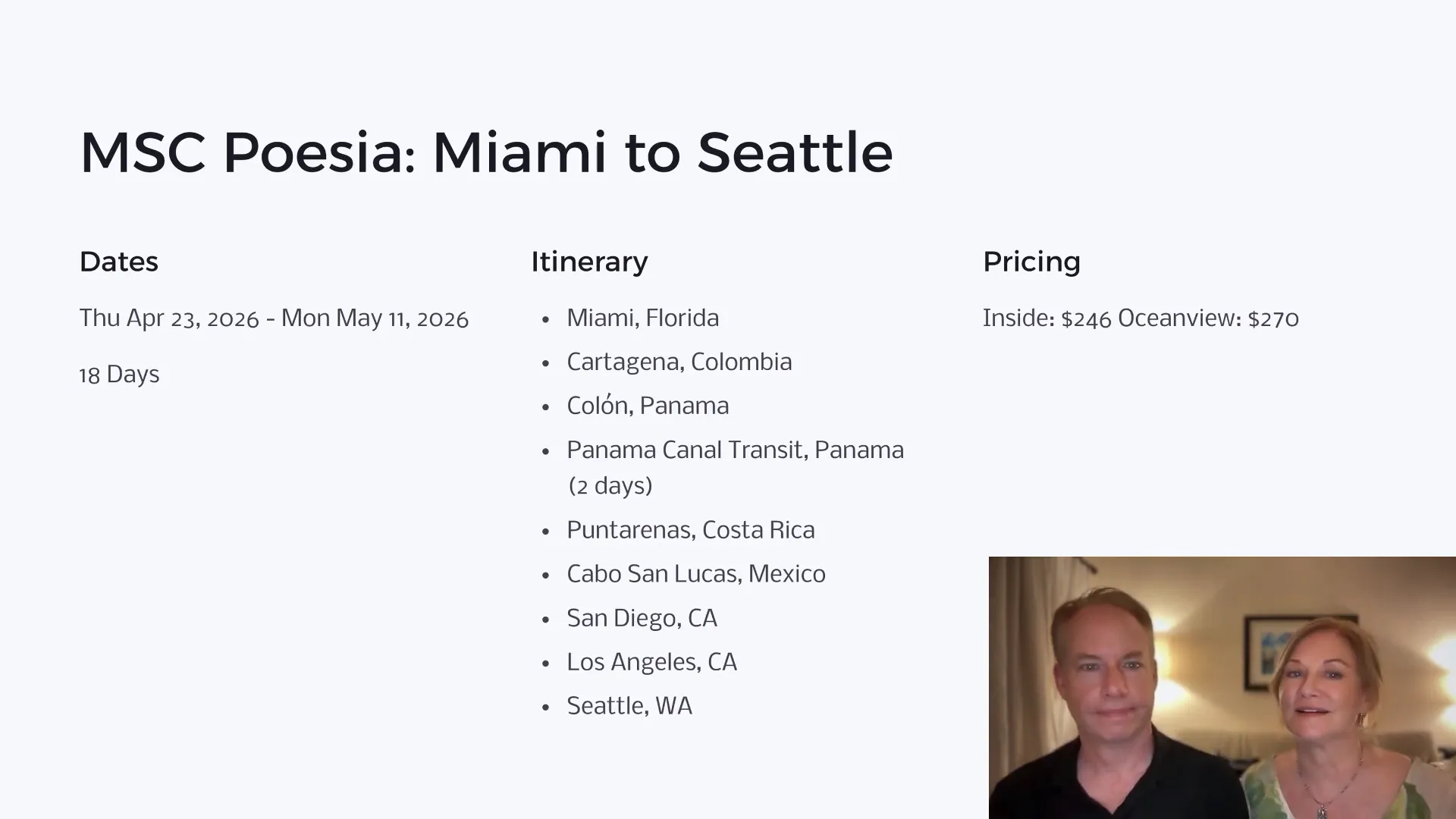 MSC Cruise Panama Canal itinerary