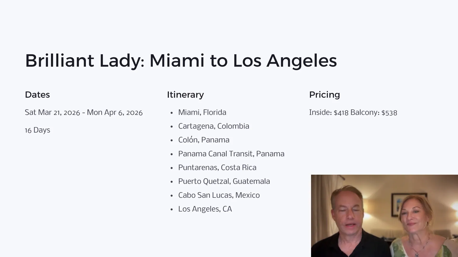 Virgin Voyages Panama Canal itinerary