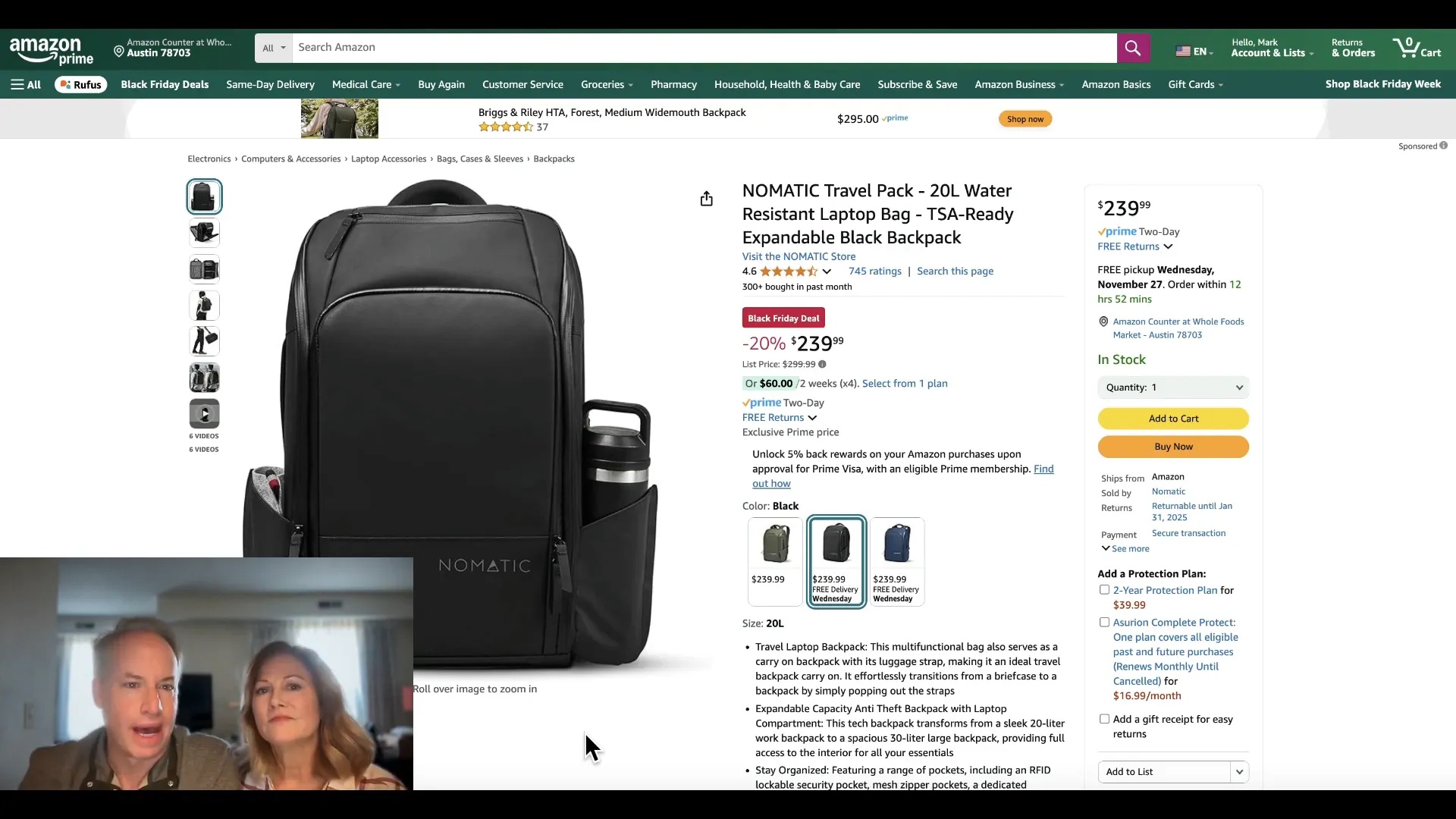 Nomatic travel backpack