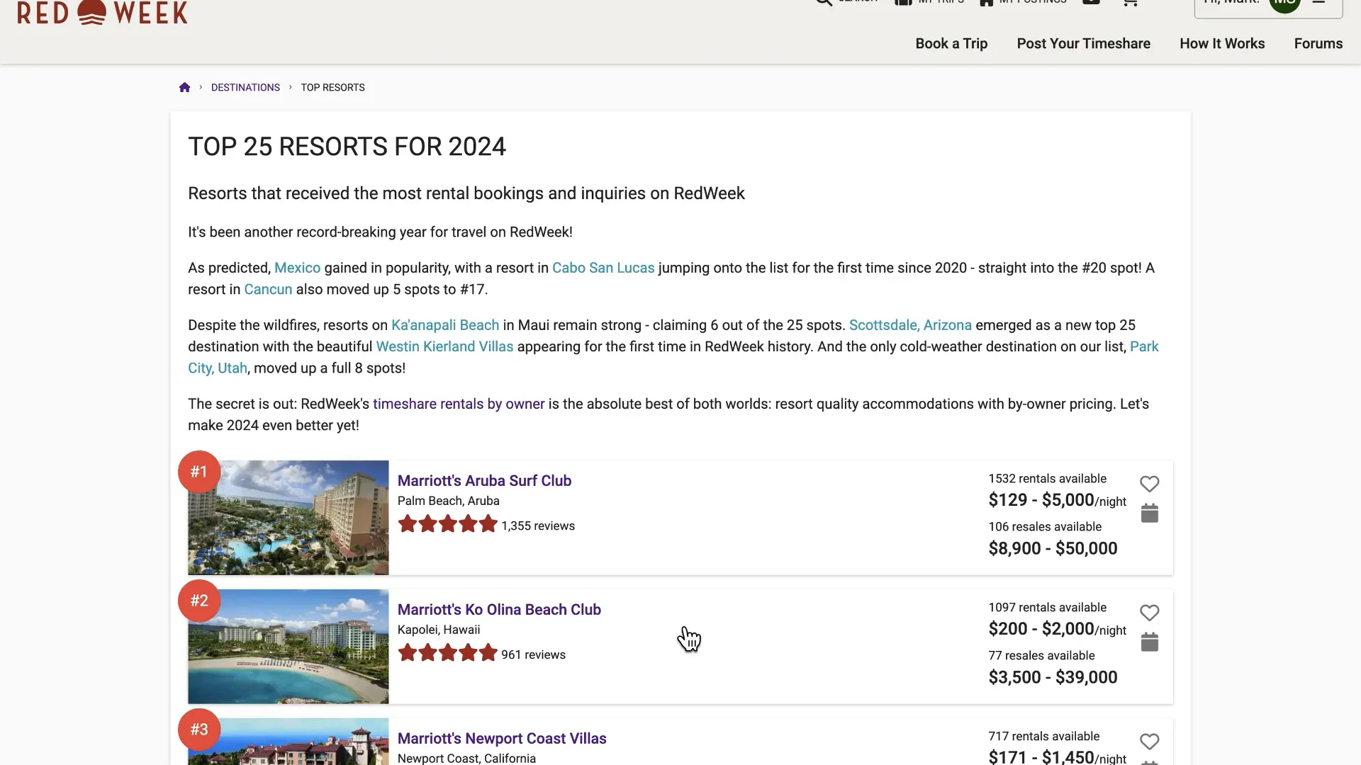 RedWeek.com featured destinations