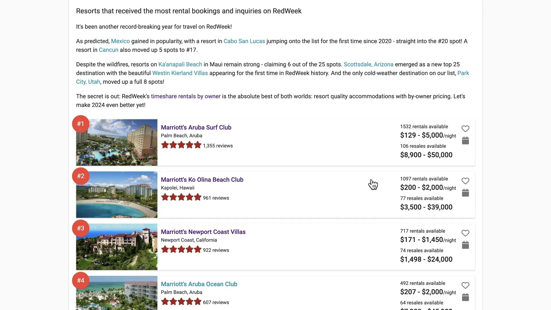 Top resorts on RedWeek.com