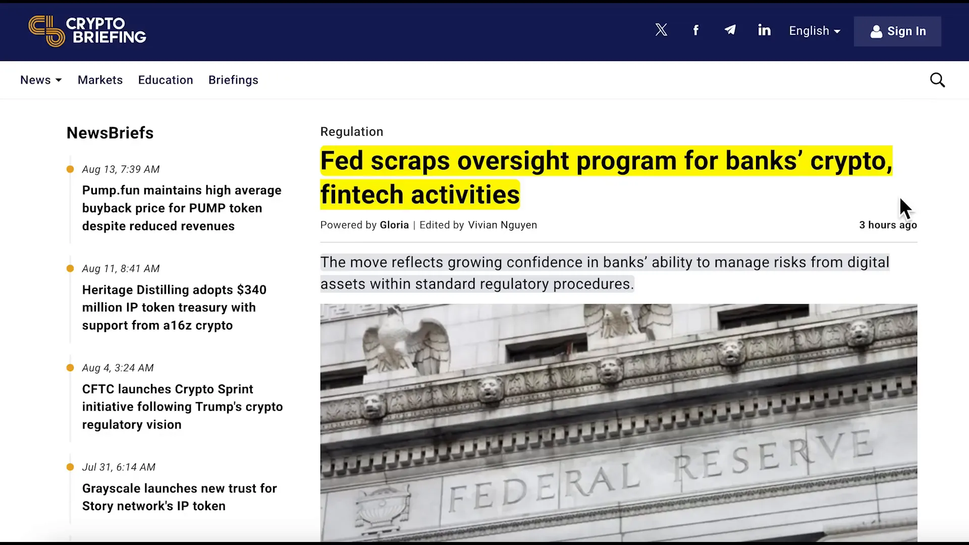 Federal Reserve announcement rescinding Novel Activities Supervision Program