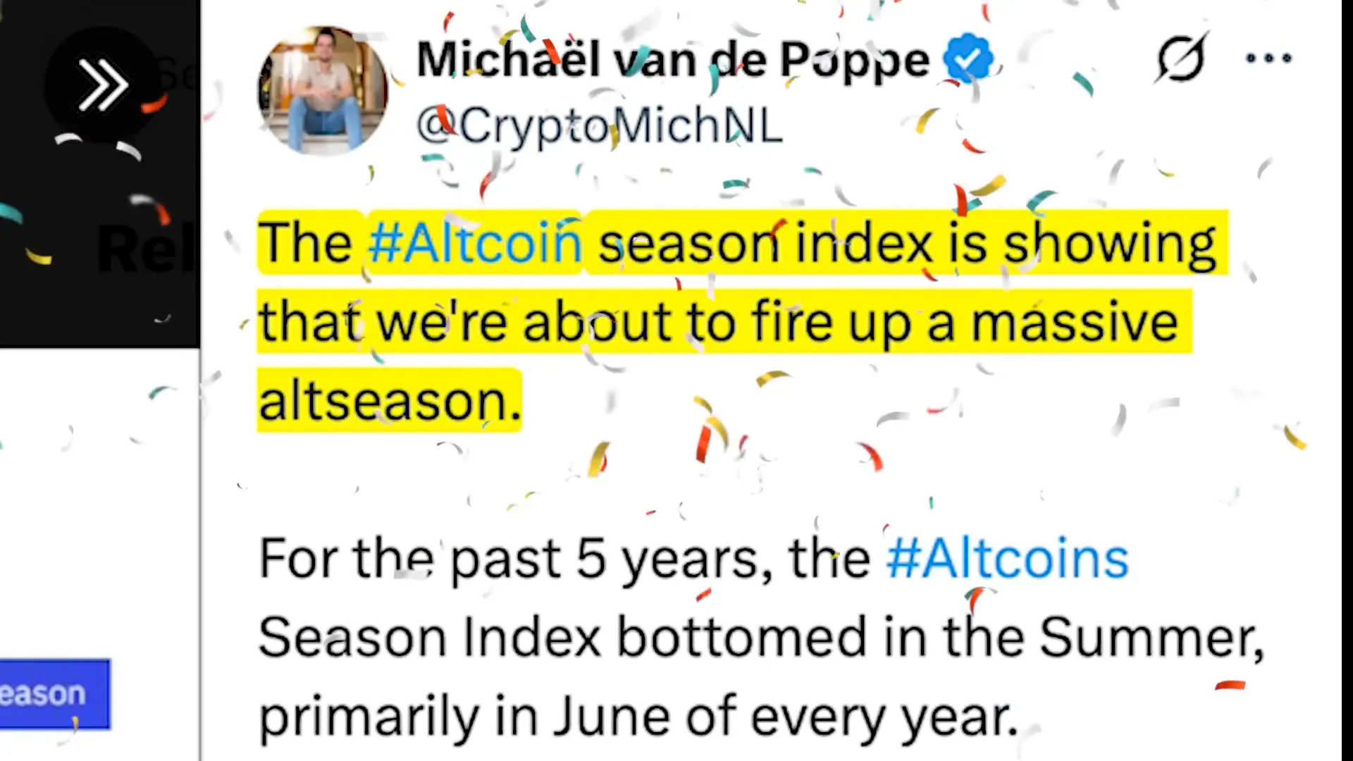 Altcoin season index indicating a potential massive alt season starting July 7th