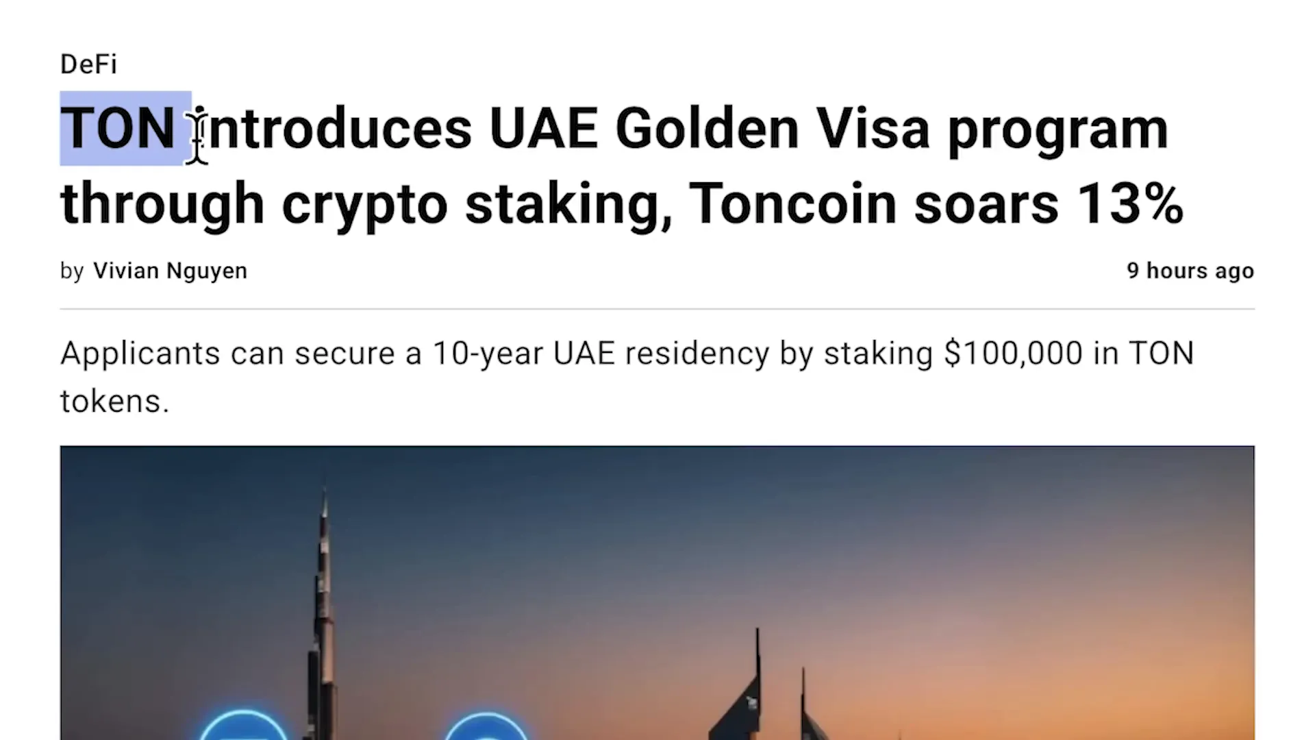 TON blockchain introducing UAE golden visa program through crypto staking