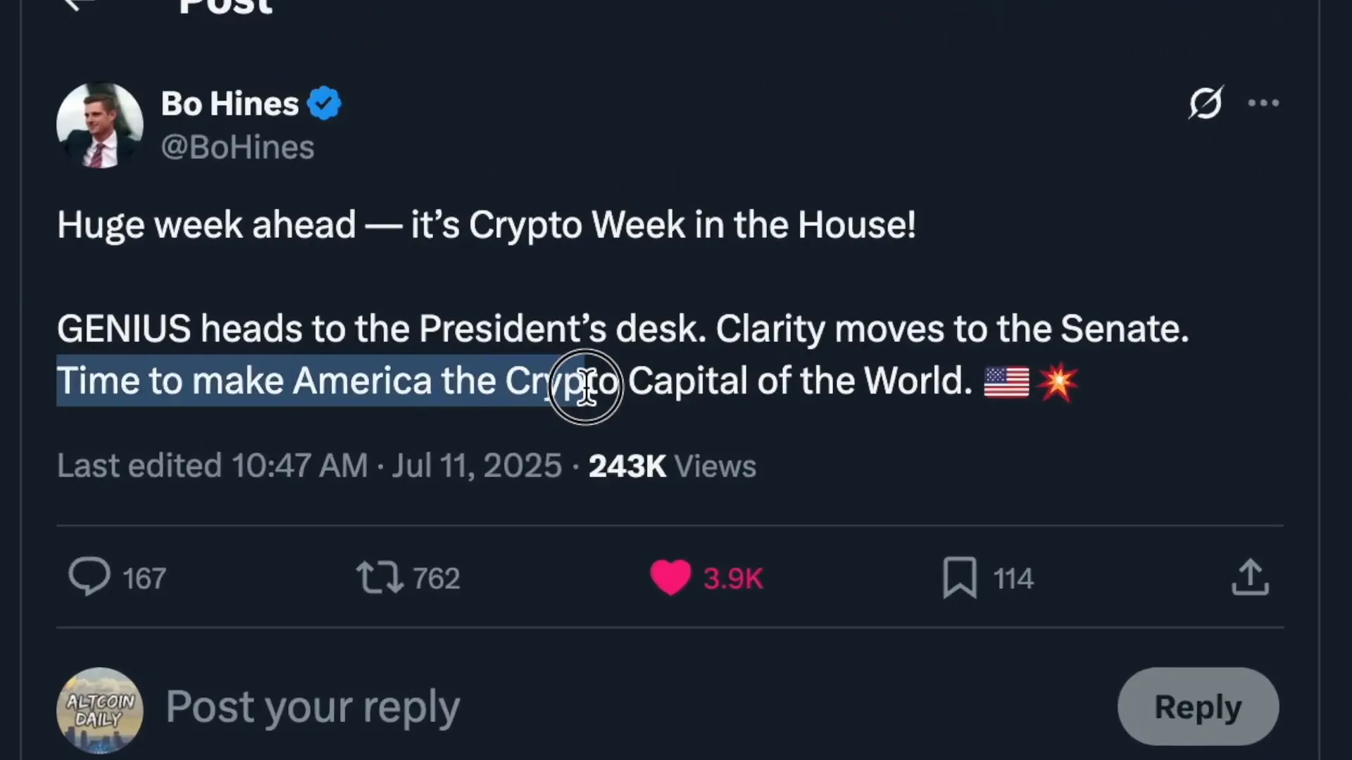 Crypto week in Congress announcement