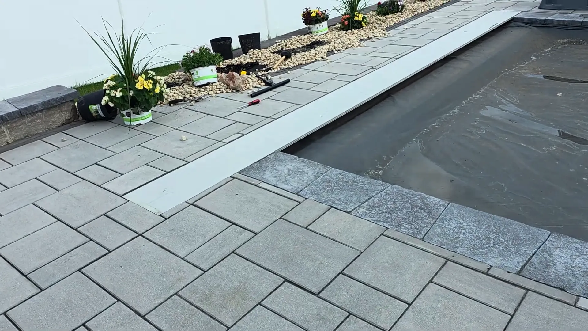 Backyard strip near the pool before landscaping