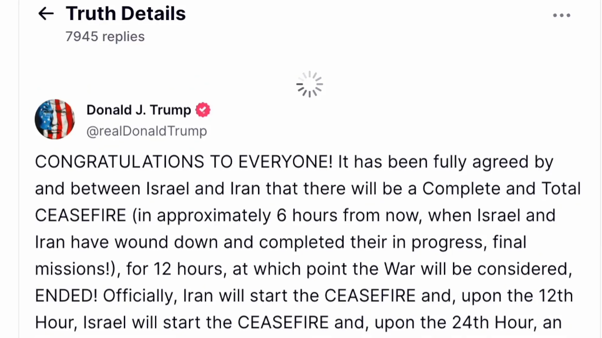Donald Trump announces ceasefire between Israel and Iran