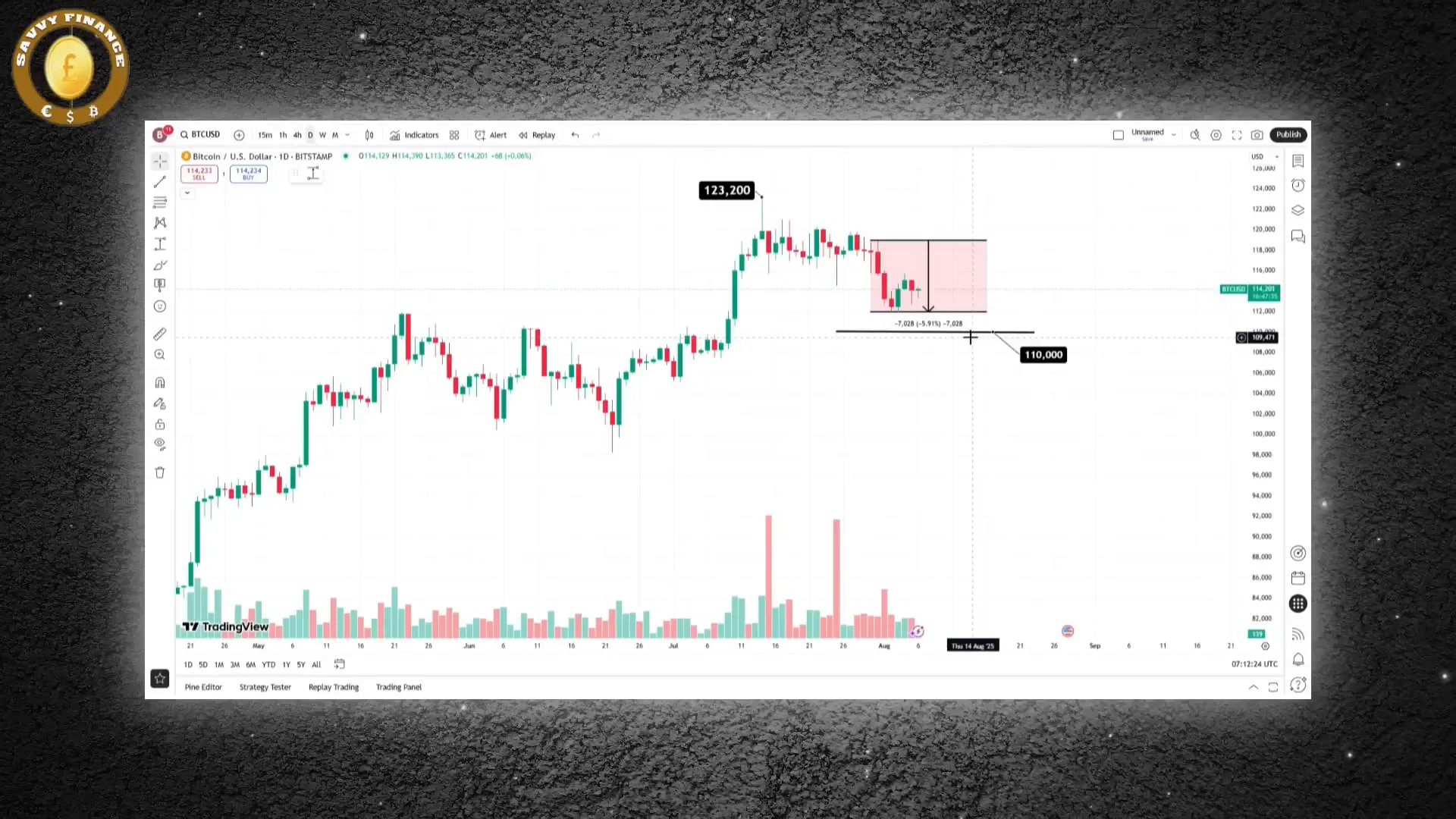 Bitcoin price chart showing critical support levels