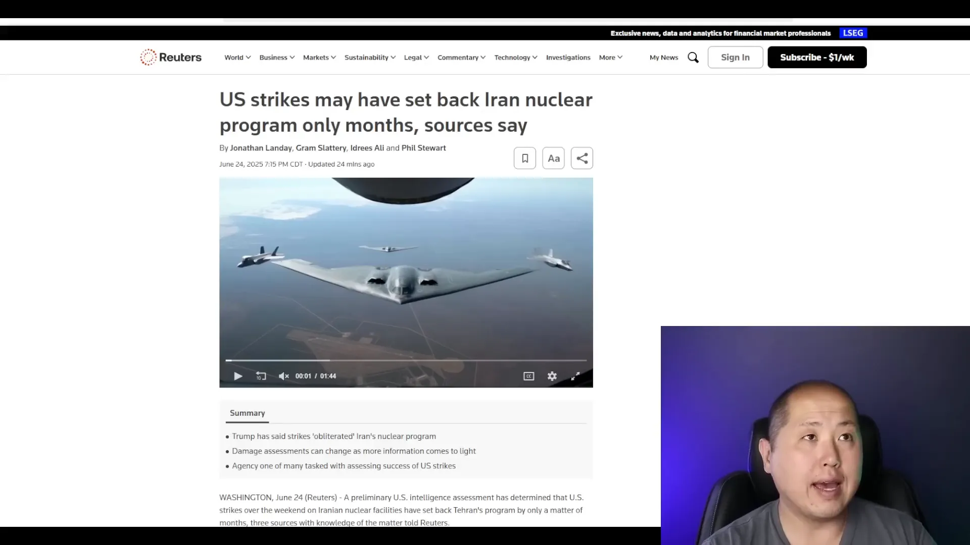 B2 bombers illustrating US strikes causing market reactions