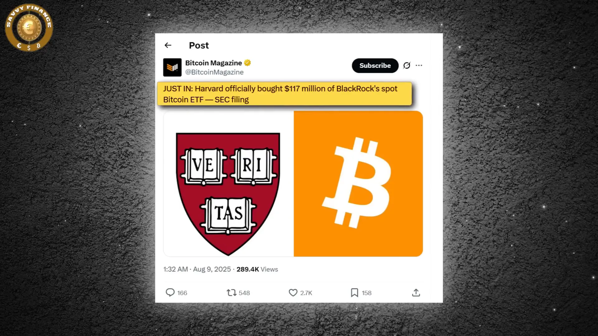 Harvard endowment disclosed Bitcoin exposure