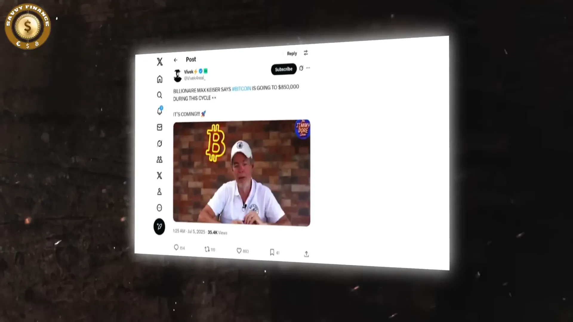 Max Keiser’s Bitcoin $850,000 price prediction
