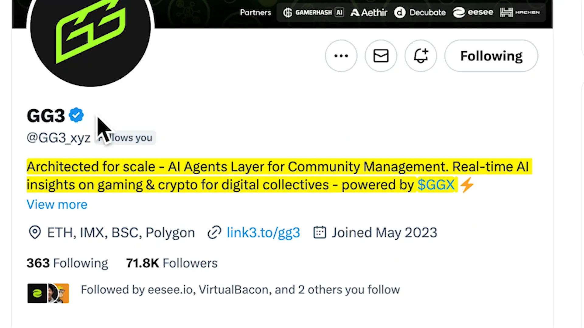 GG3 AI agent platform and token details