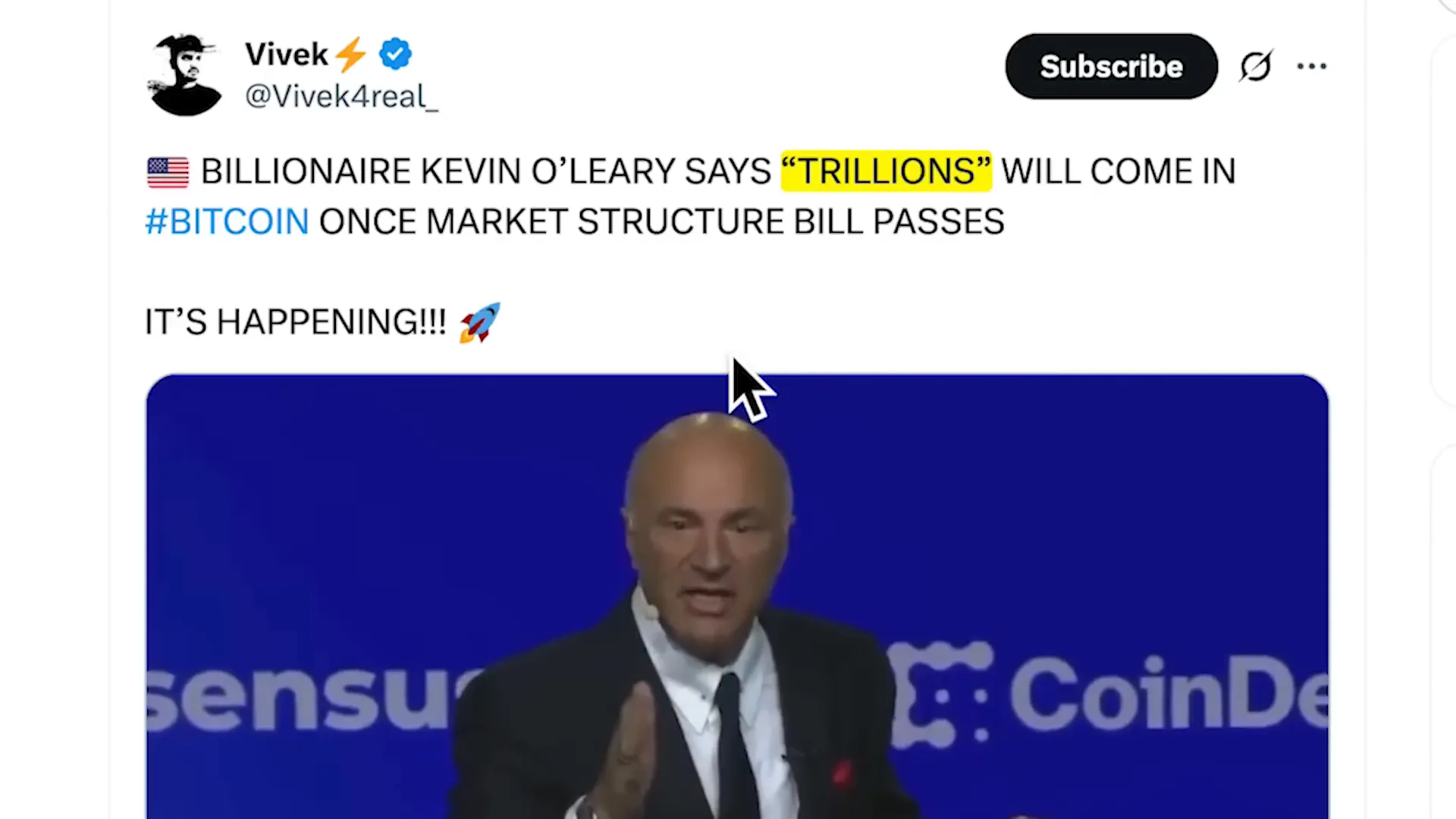Kevin O'Leary discussing crypto adoption and market structure bill