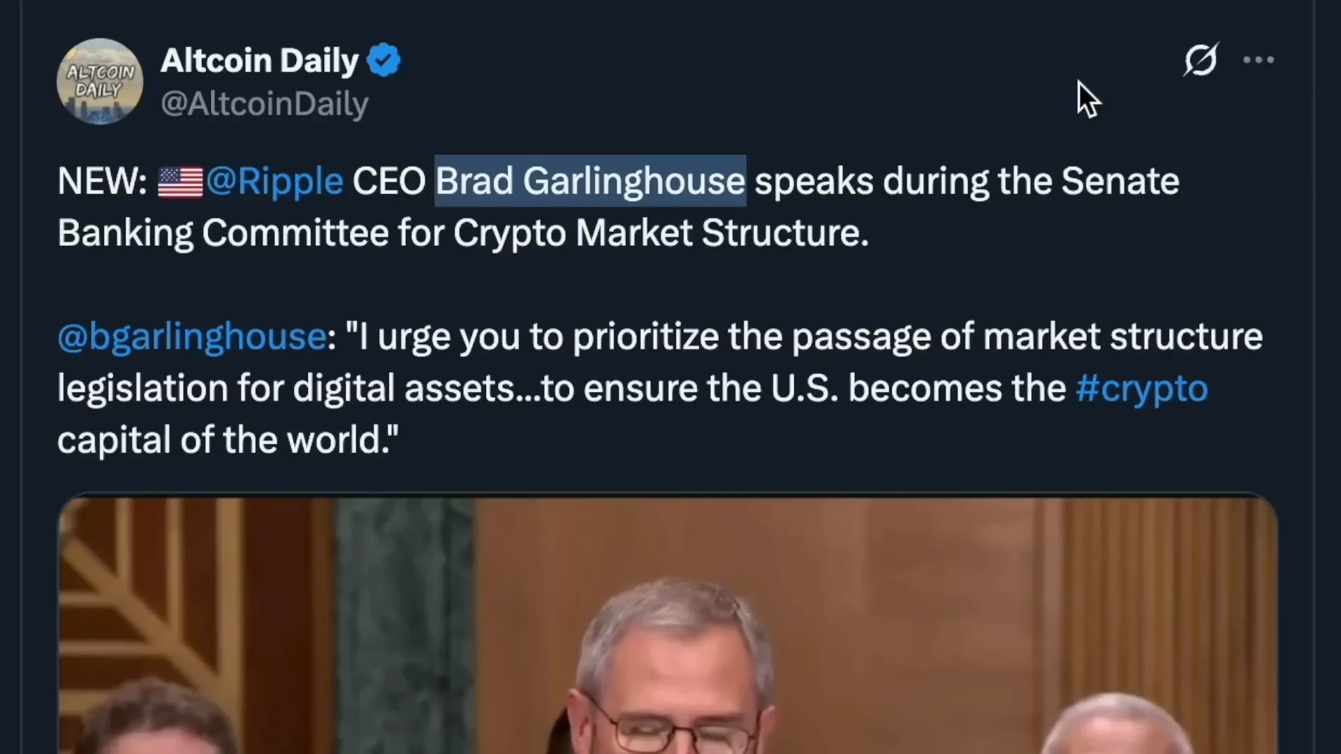 Ripple CEO Brad Garlinghouse speaking about crypto legislation