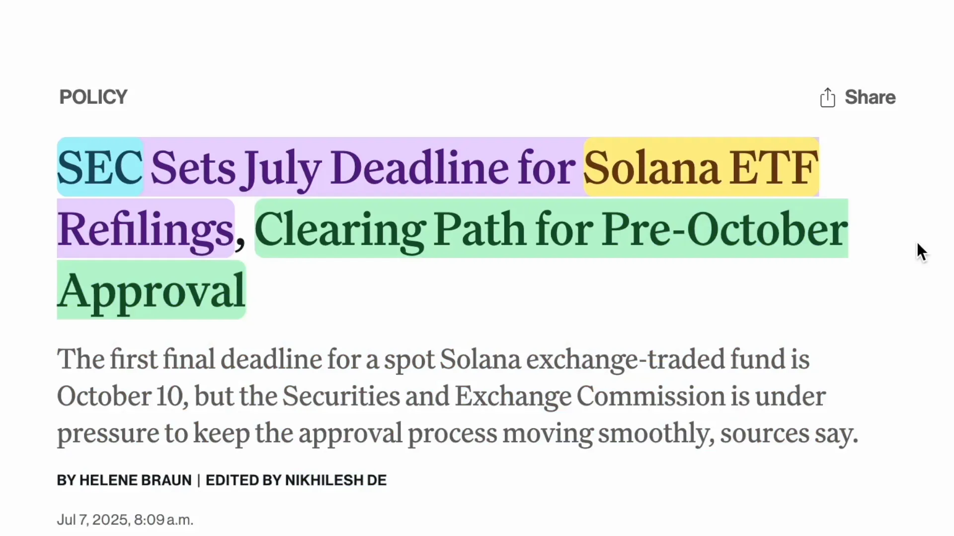 Solana ETF filing deadline