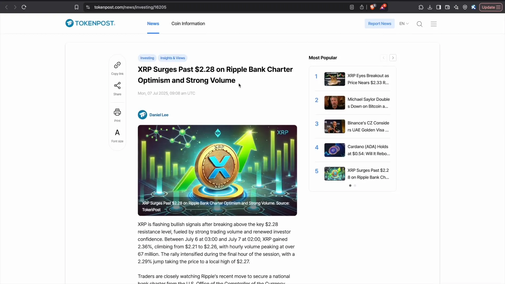 XRP price surge and volume spike in South Korea