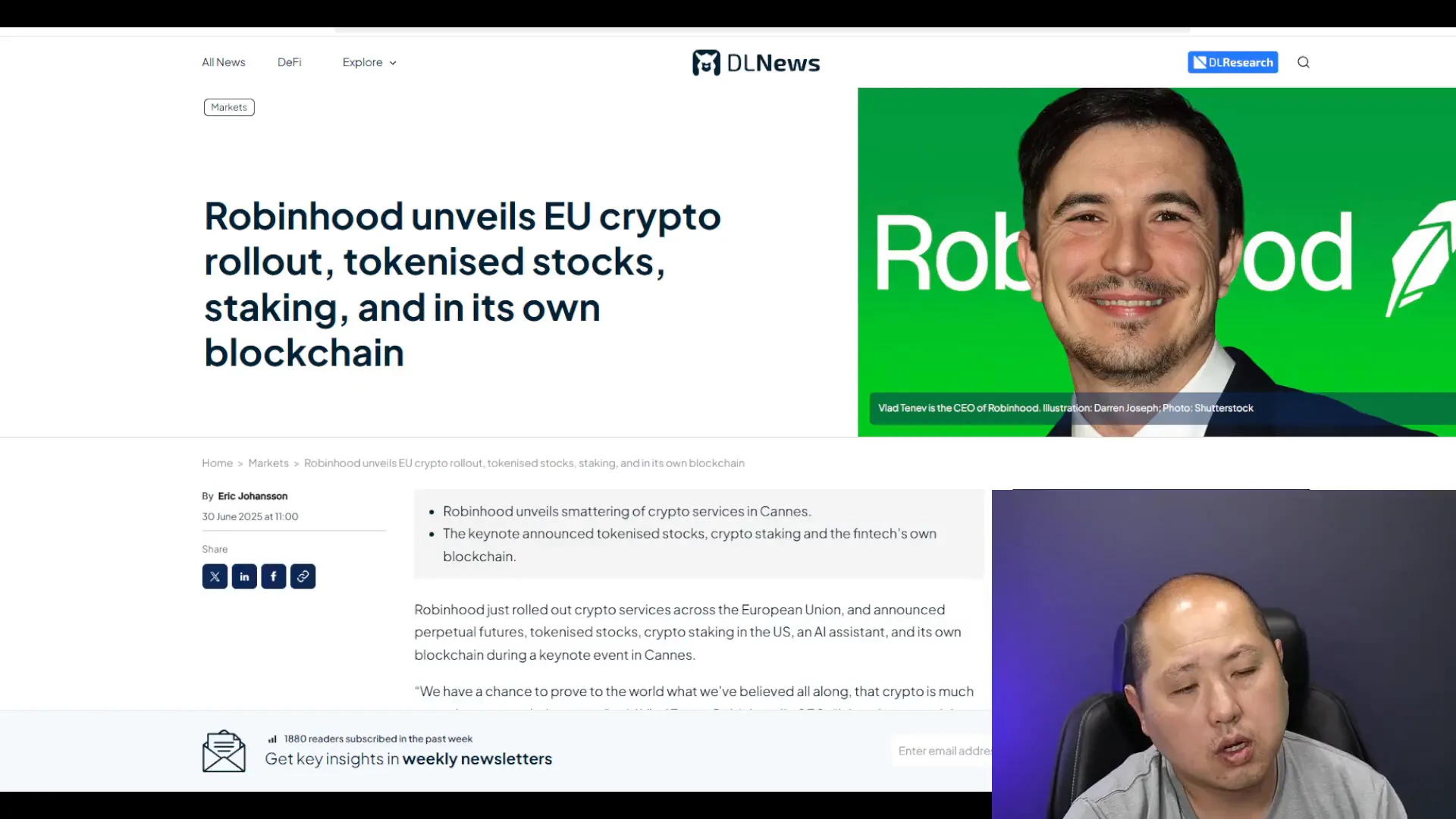 Robinhood announcing tokenized stocks and blockchain plans