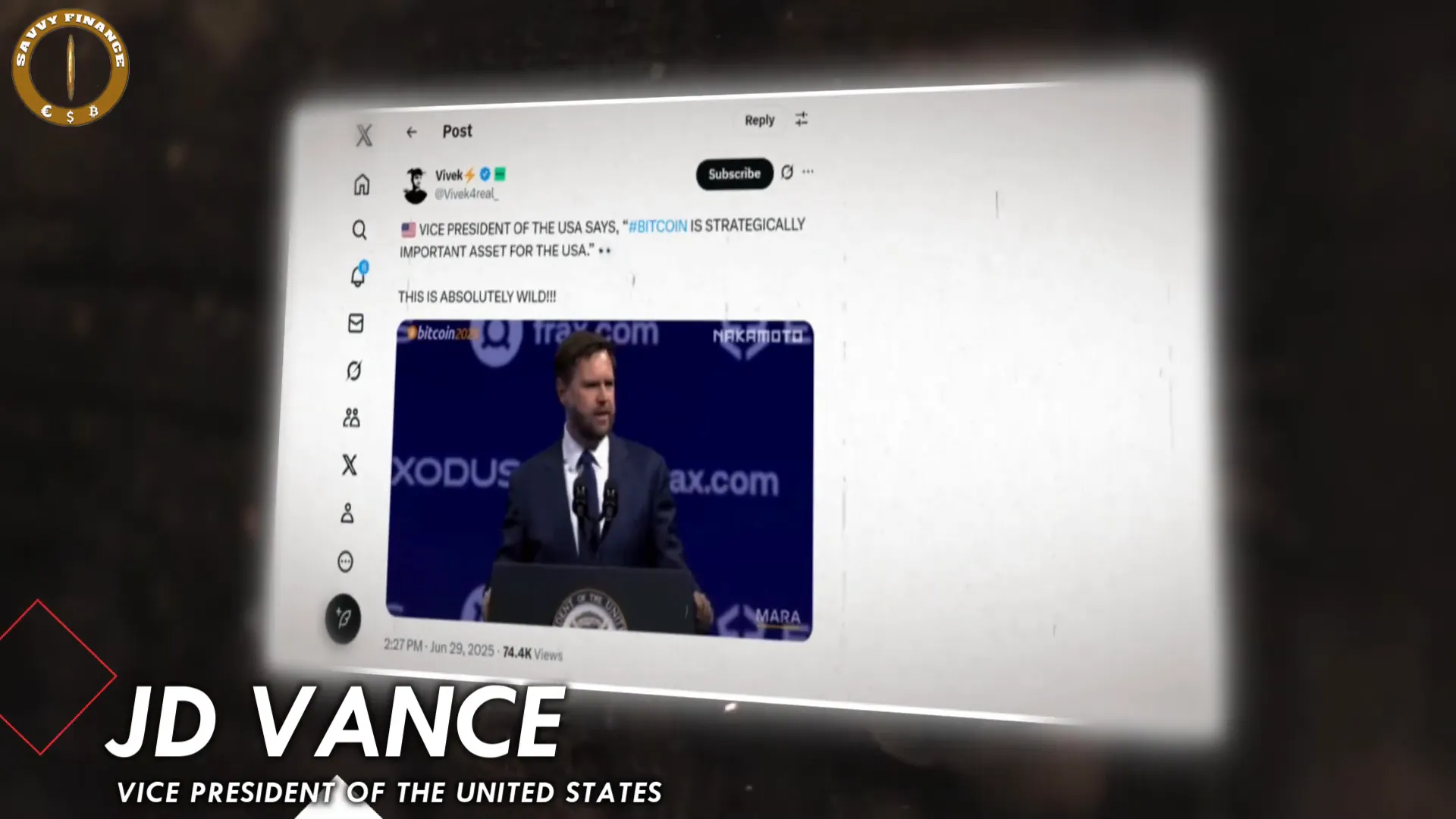 US Vice President on Bitcoin's strategic importance