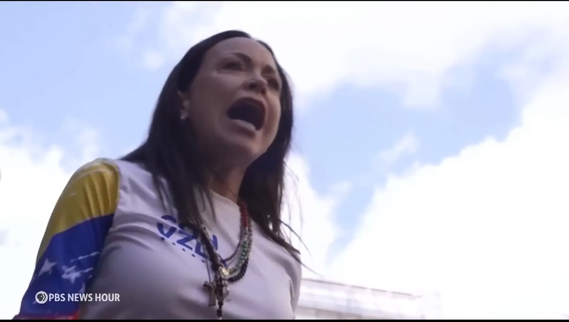 Maria Corina Machado addressing supporters at protest