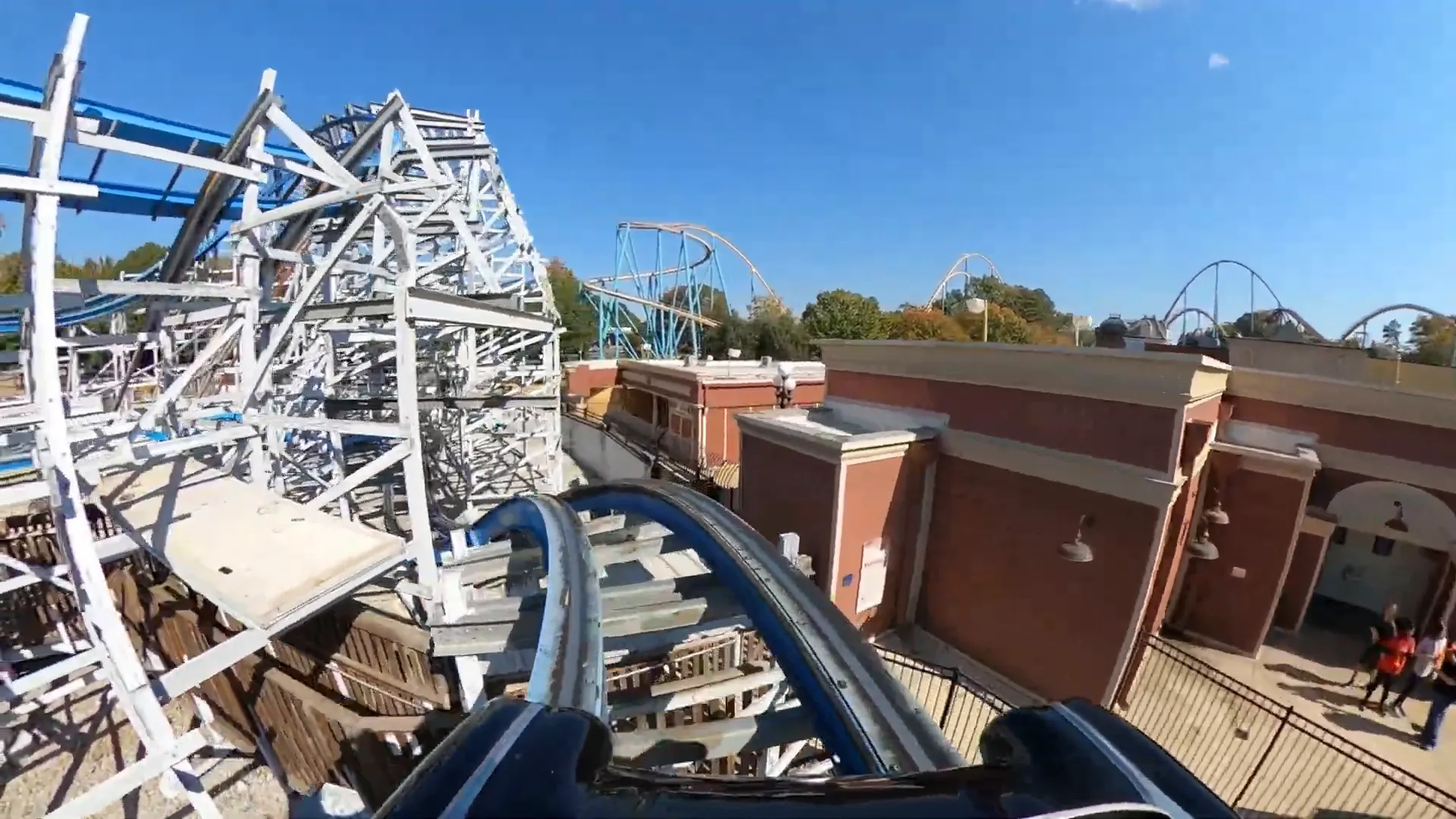 Twisted Cyclone roller coaster in action
