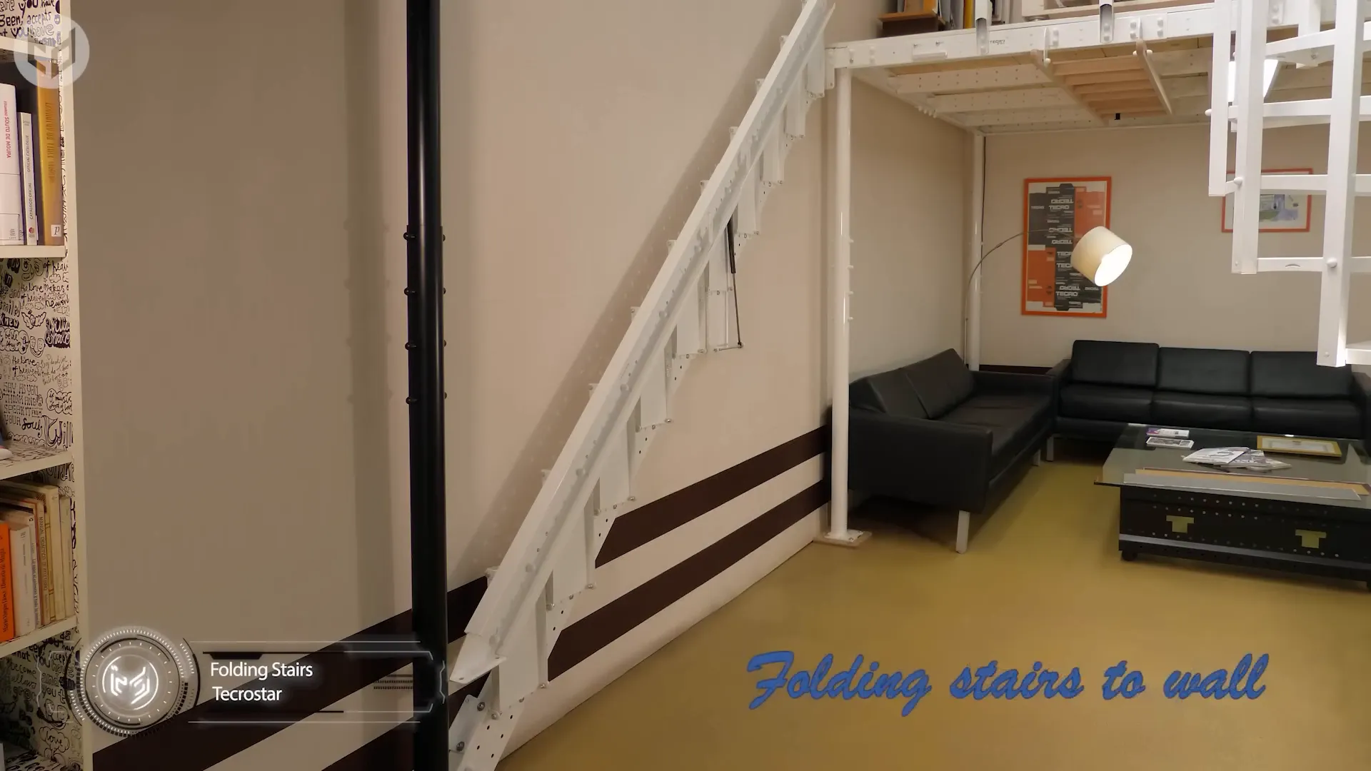 Folding stairs against the wall