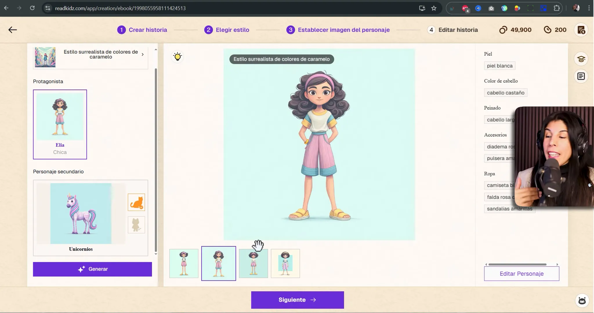Selección de ilustración principal con miniaturas de variantes en el editor