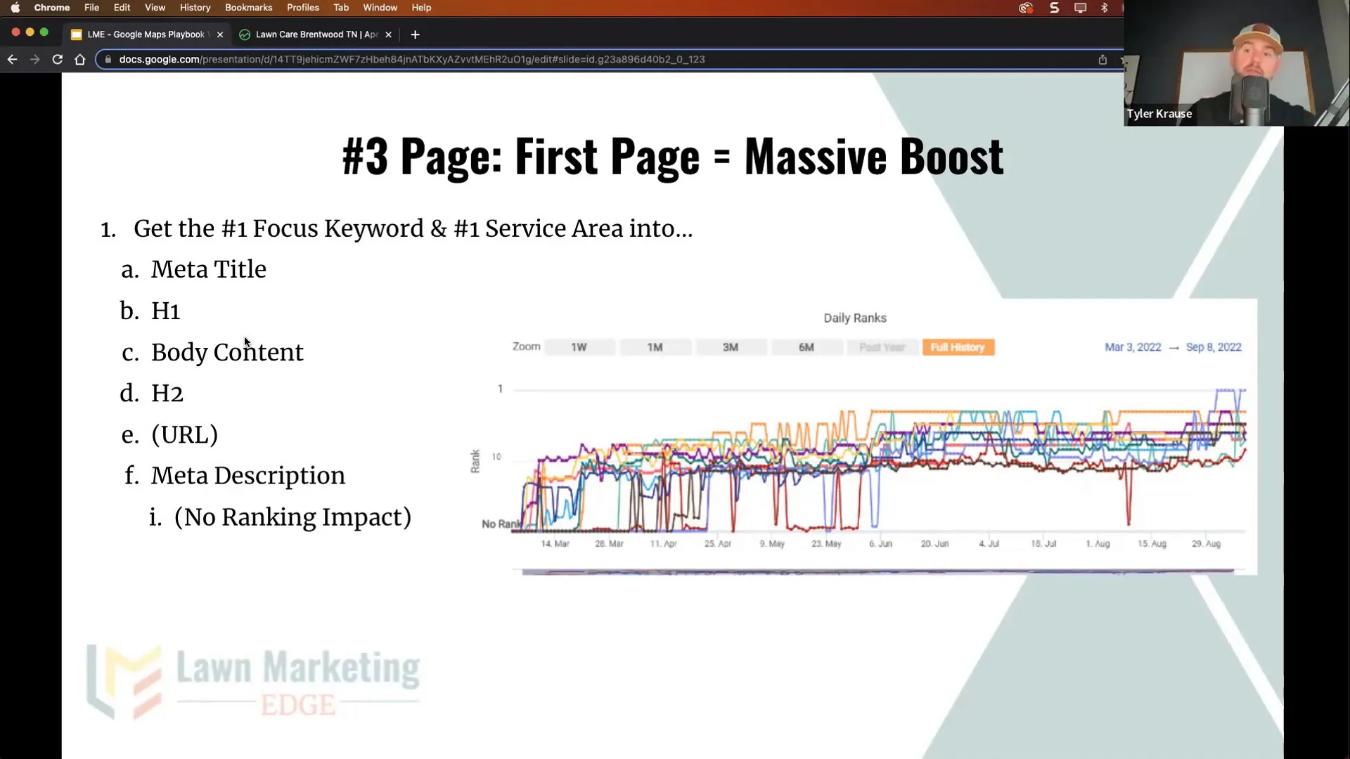 Screenshot of SEO meta title and H1 tag optimization for local keywords