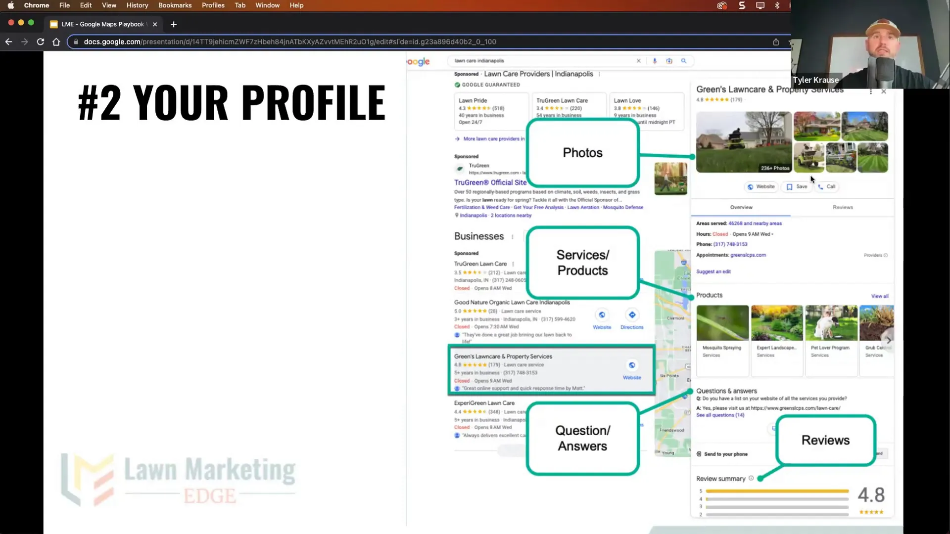 Well-optimized Google Business Profile with photos, Q&A, services, and reviews