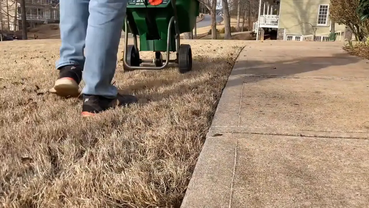 Broadcast spreader application showing proper perimeter pass technique for even coverage