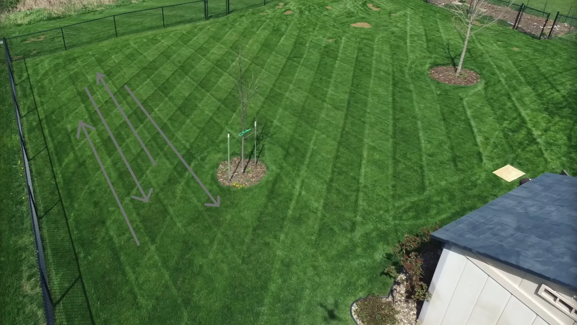 Grass bending in different directions showing light and dark stripes