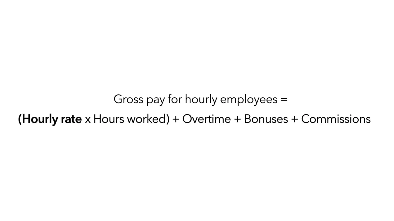 Slide showing gross pay formula for hourly employees