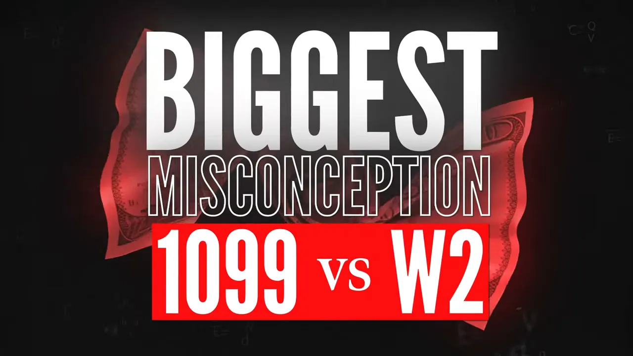Biggest misconception graphic showing 1099 vs W-2 tax comparison