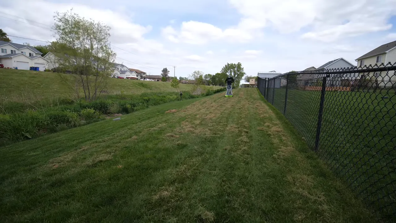 Madison backyard lawn with thin, uneven grass and patchy turf after dethatching cleanup