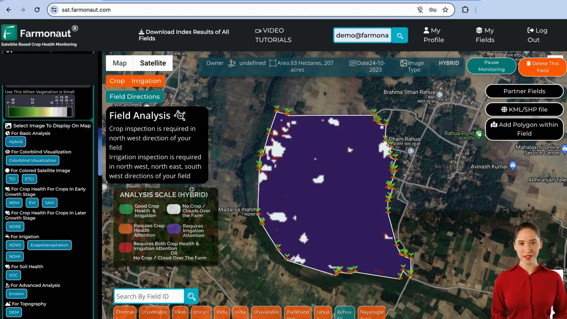 Various crop health indices displayed in the app