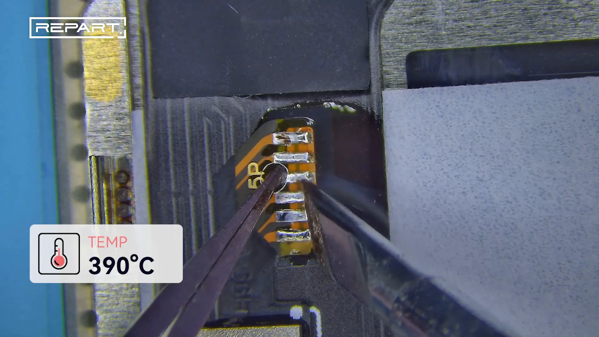 Soudure du câble flexible souple sur l'écran REPART
