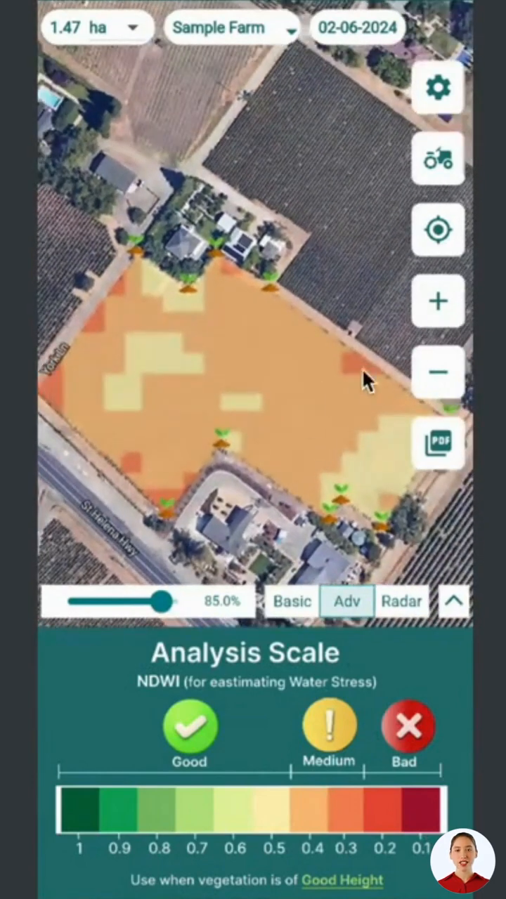 NDWI analysis showing plantation water content