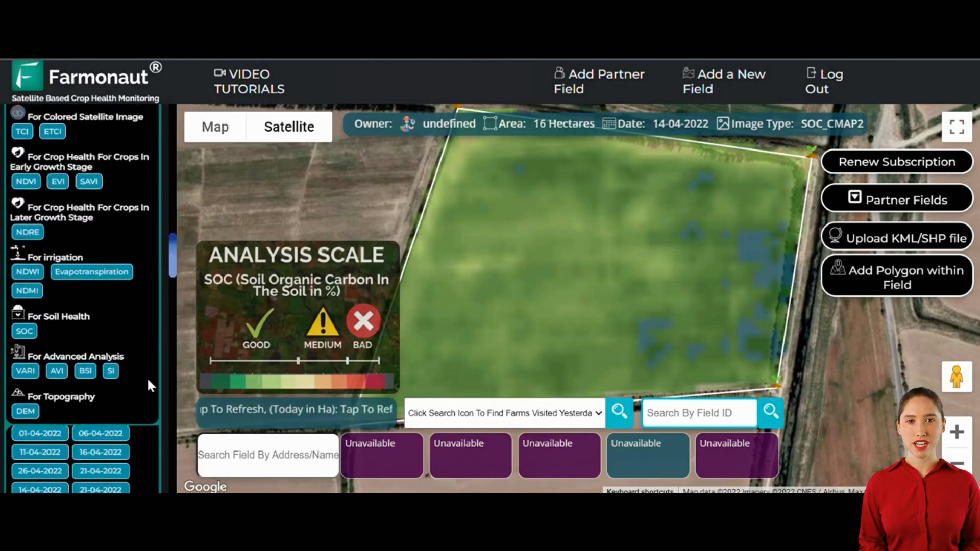 Screenshot showing soil organic carbon data visualization