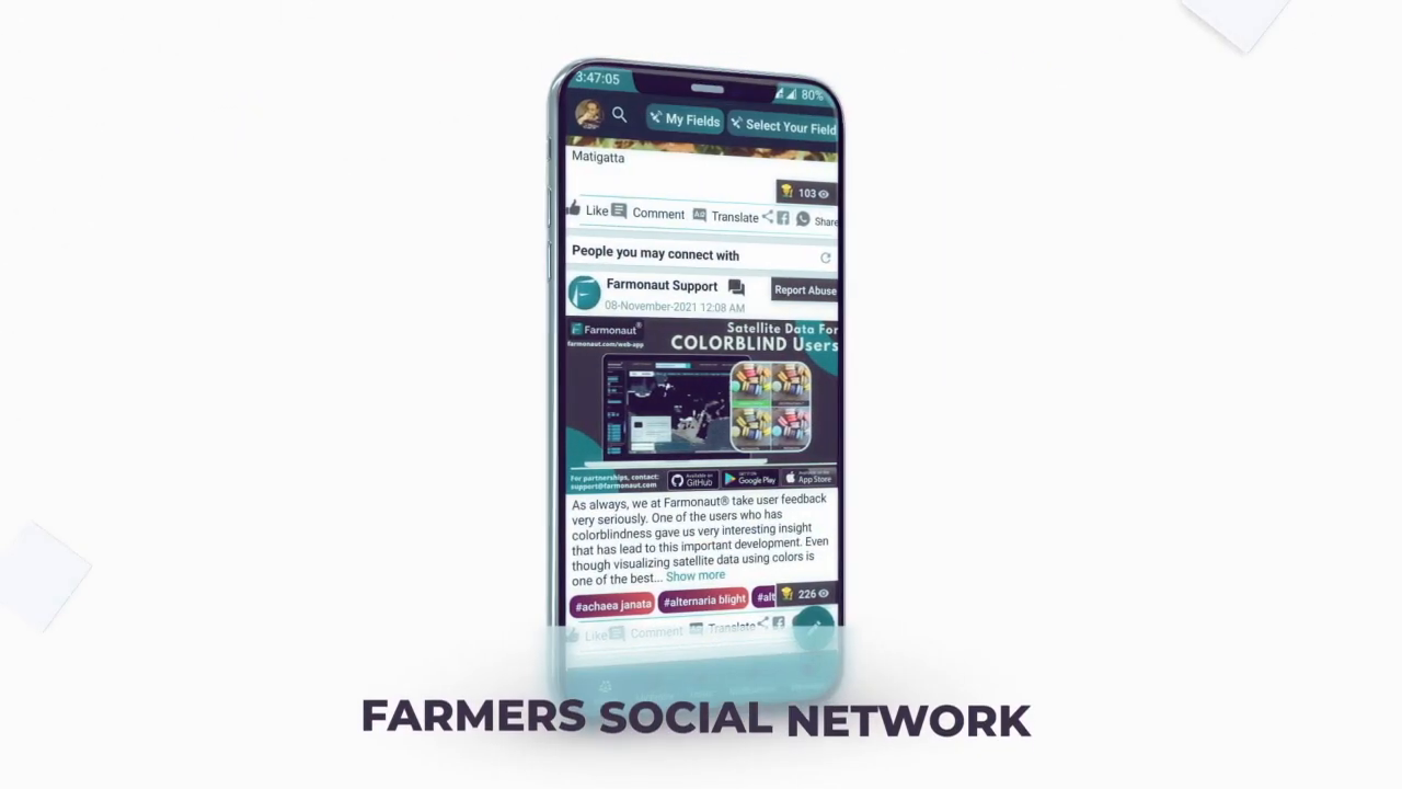 Farmonaut's farmer social network interface