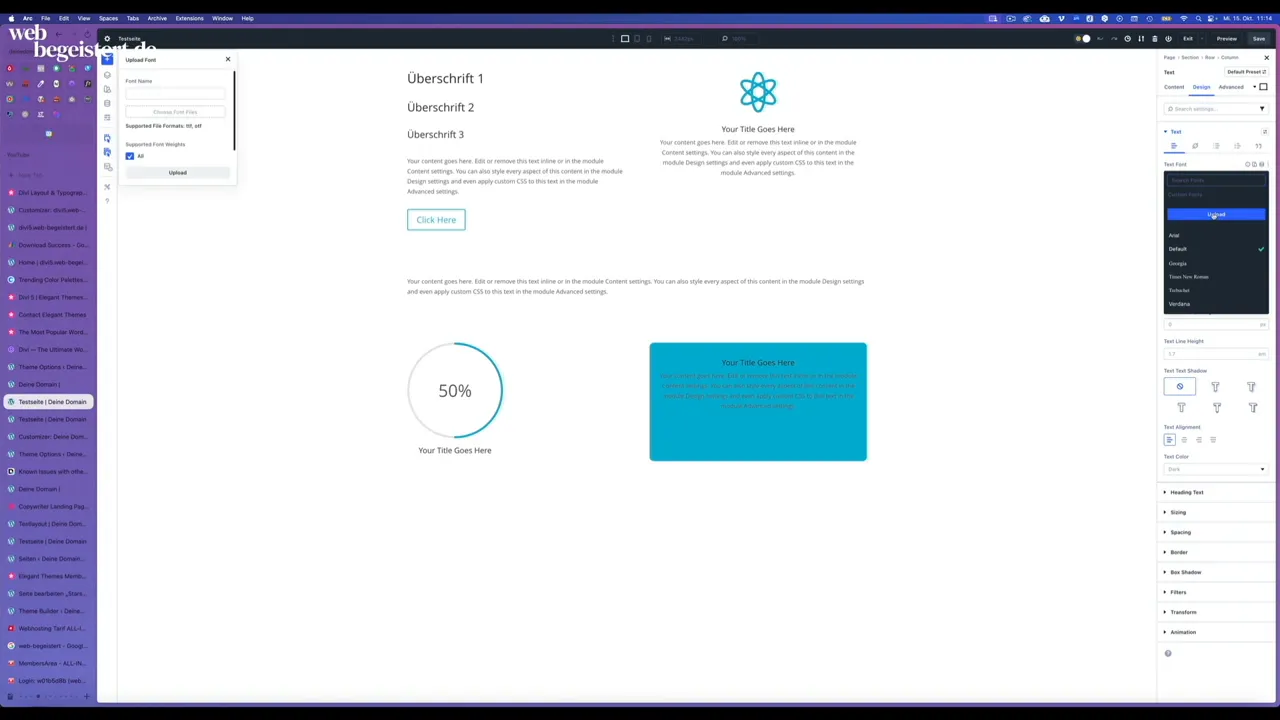 Divi Builder Font Upload Dialog zum Hochladen von Custom Fonts