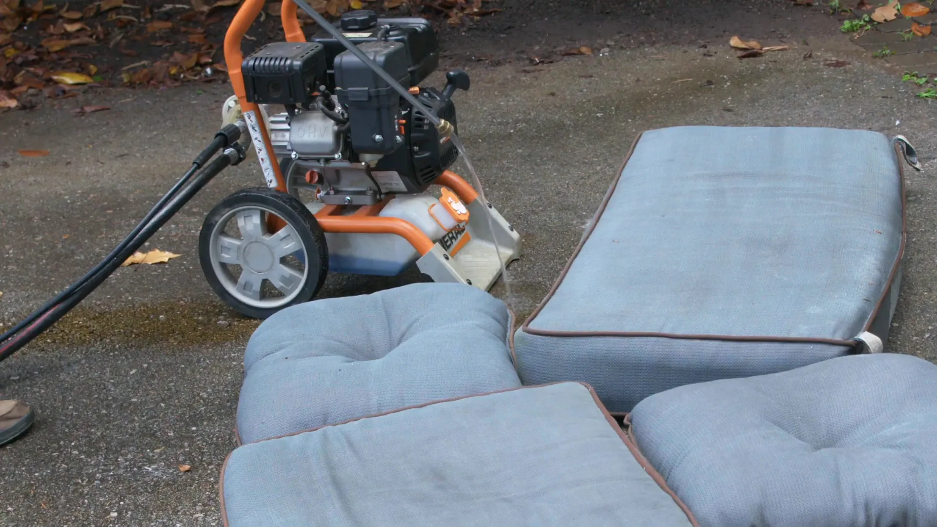 Setting up the pressure washer for cleaning