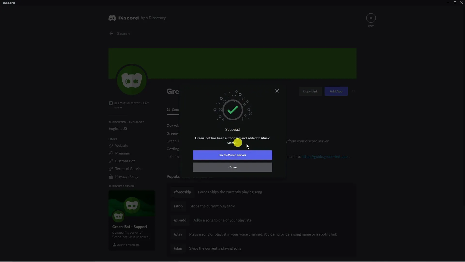 Green Bot confirmation in Discord