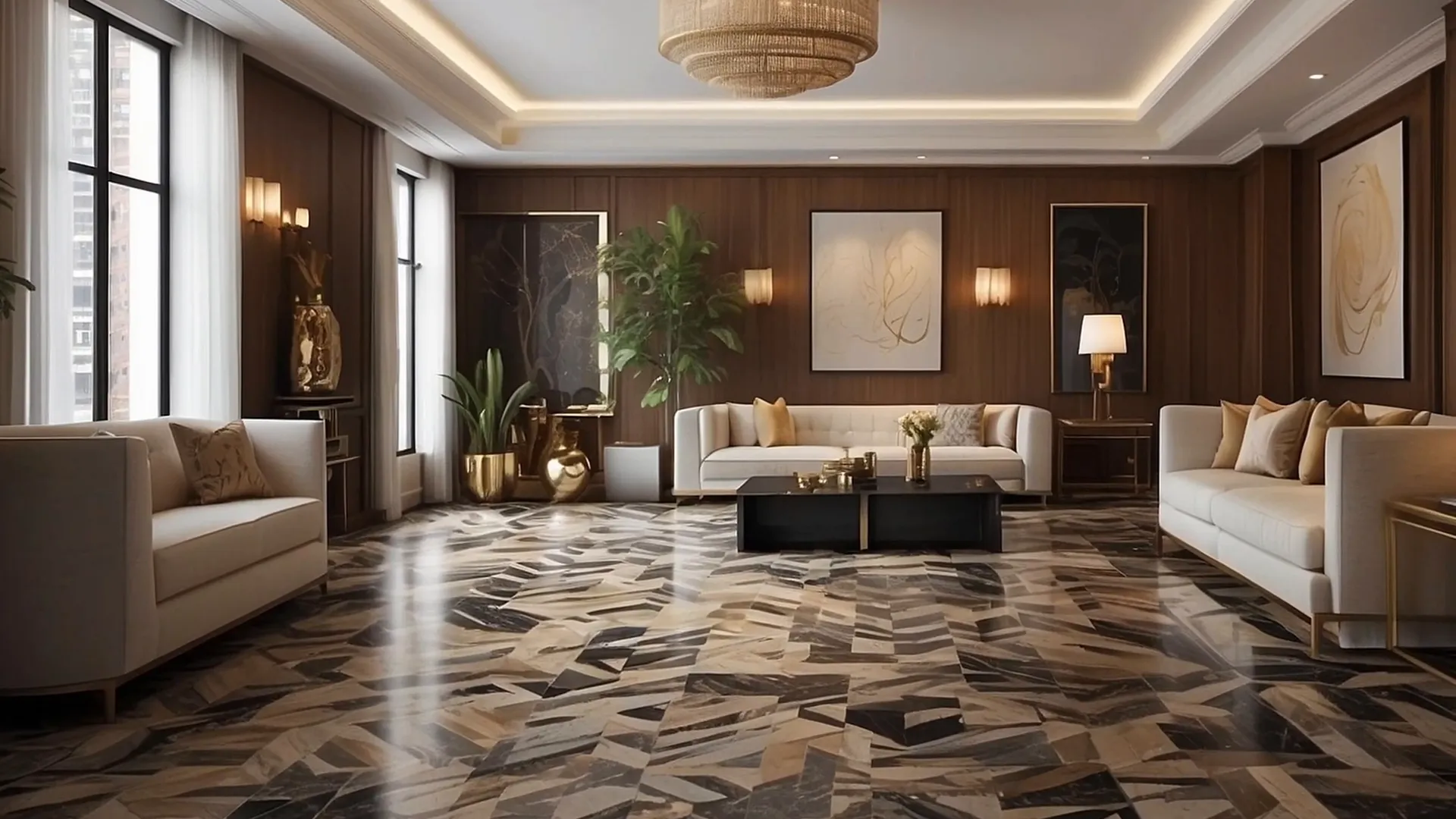 Art Deco flooring featuring marble and geometric patterns