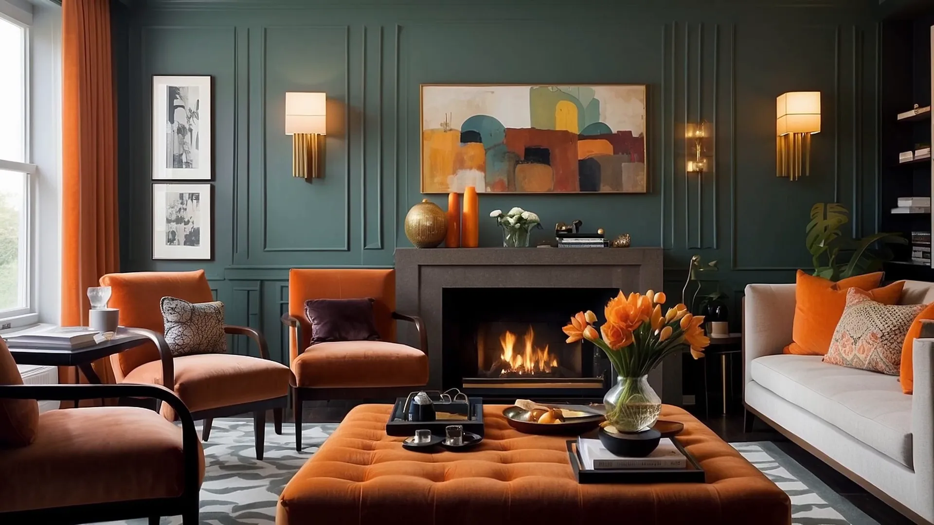 Art Deco color palette featuring deep greens and gold accents