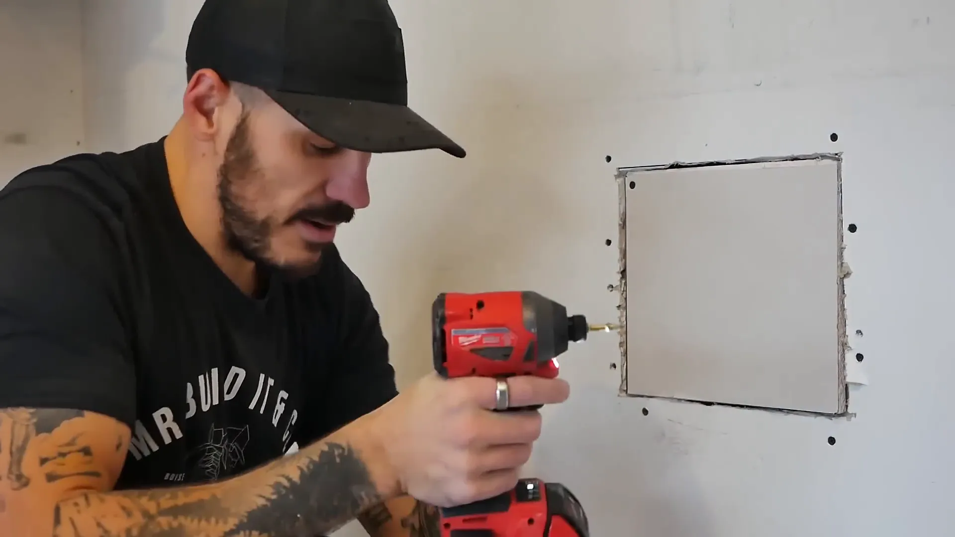 Installing drywall patch with screws