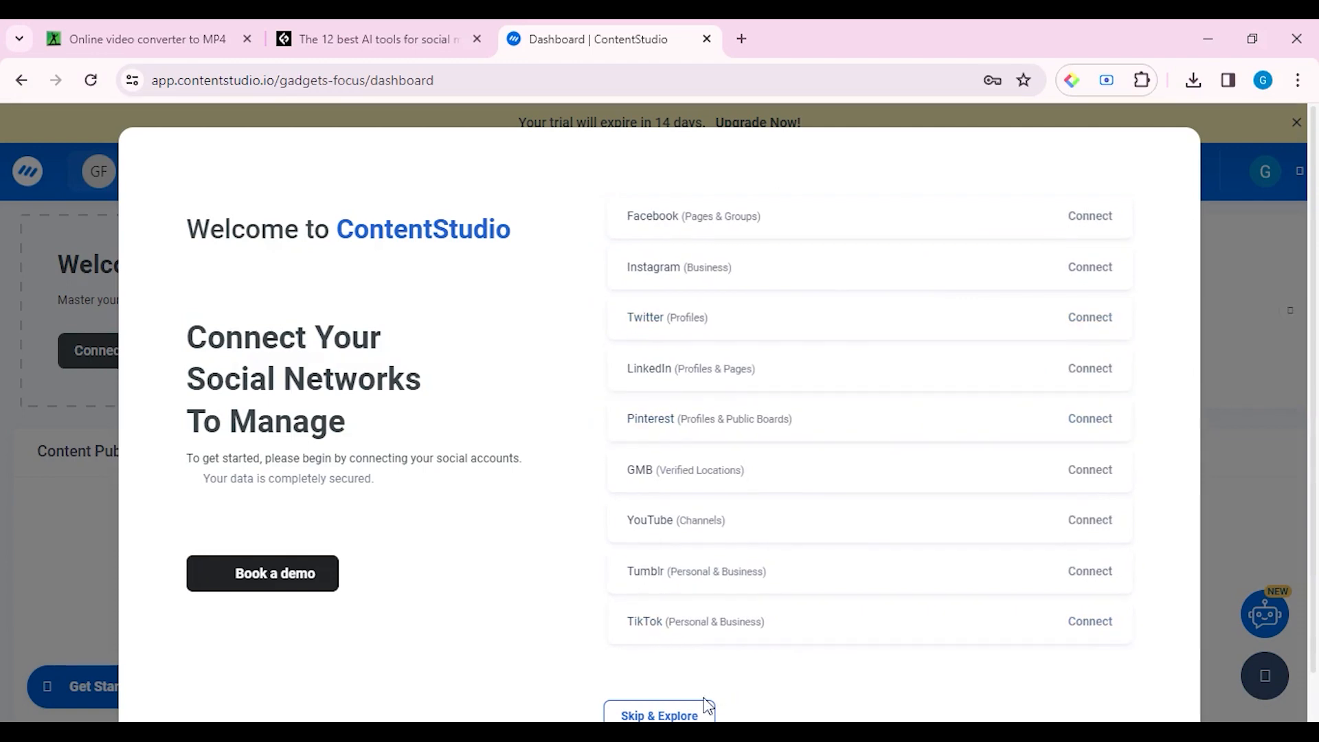 Content Studio dashboard