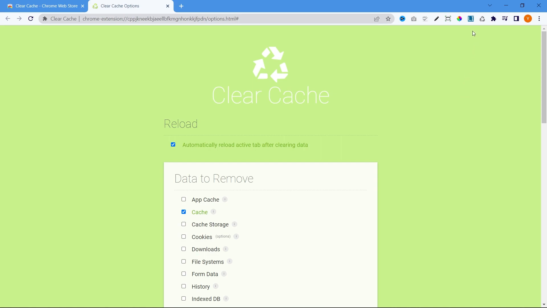 Clear Cache Chrome Extension