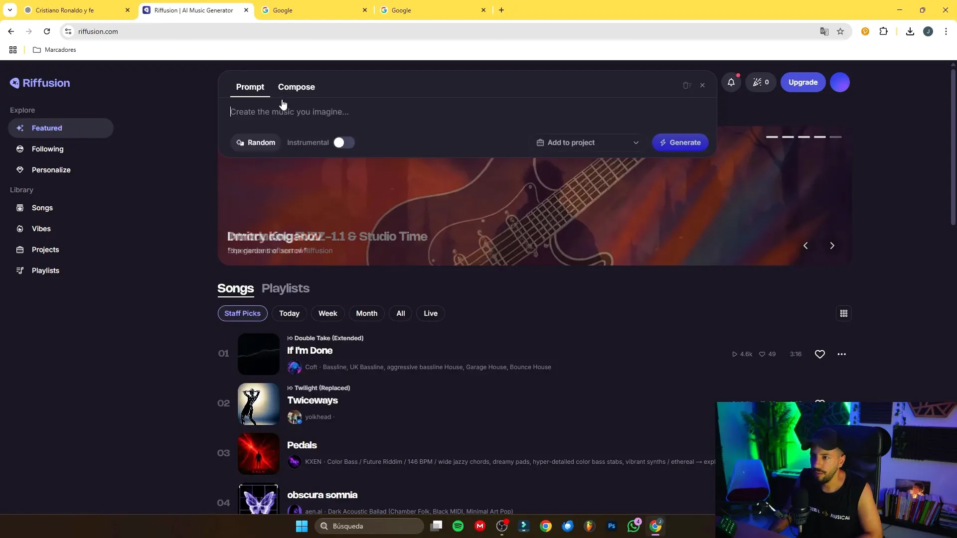Copiando la letra y pegándola en Refusion para generar la canción