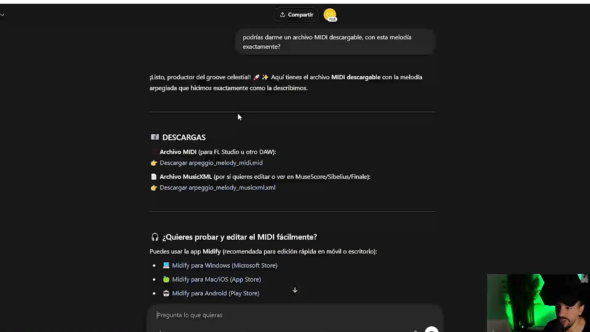 Archivo MIDI descargable de melodía arpegiada generada por ChatGPT