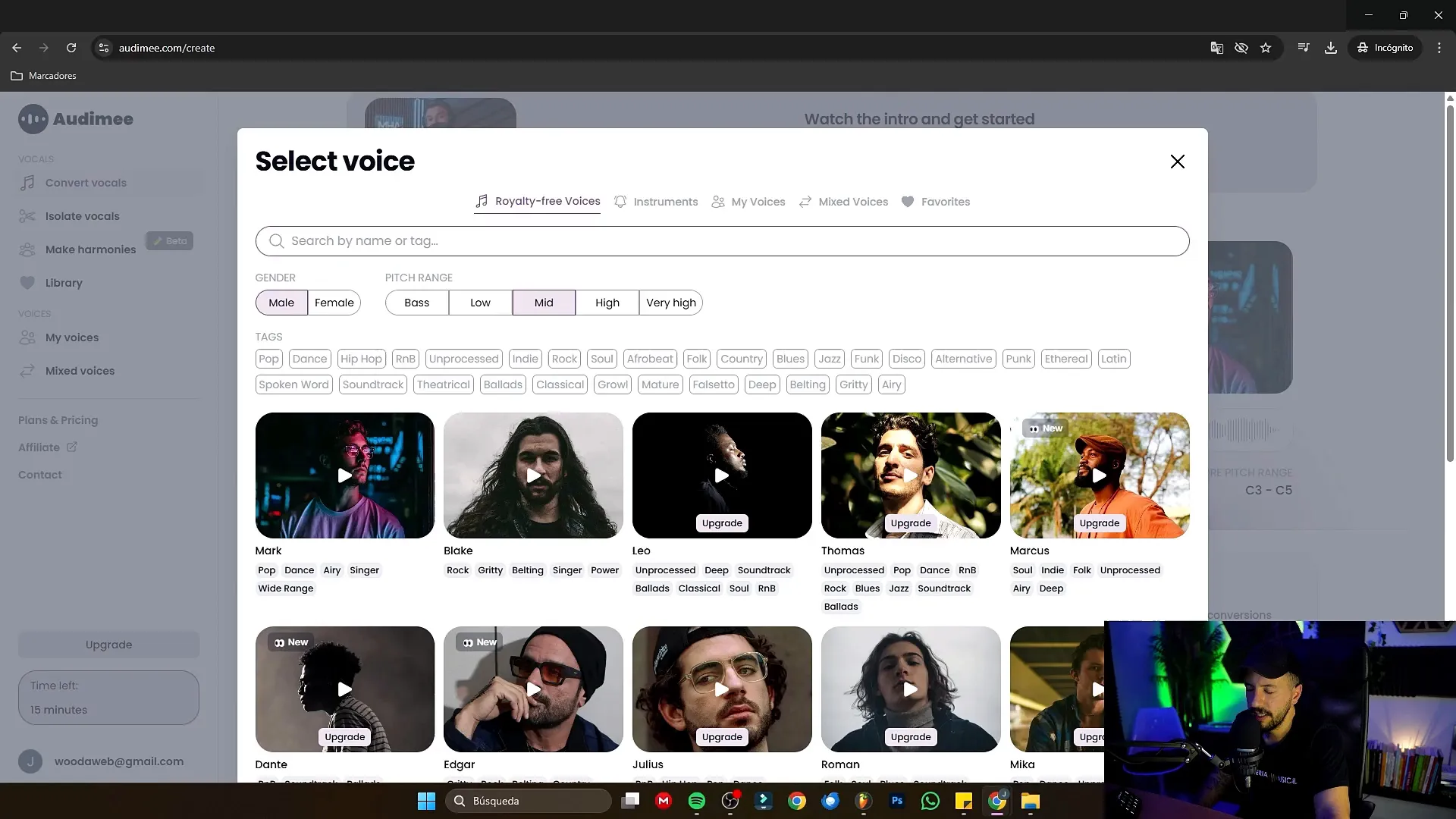 Pantalla principal de Audi Mi con opciones de conversión vocal